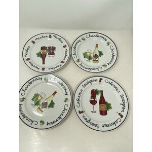 Set Of 4 Wine Themed Appetizer Dessert Plates 7-1/2” Nantucket Home